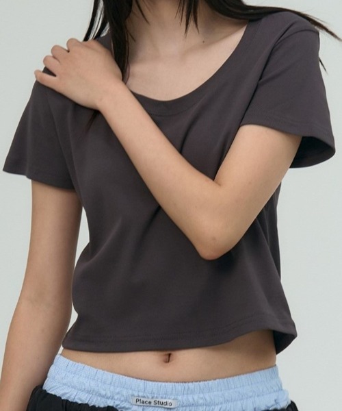 tシャツ PLACE STUDIO／UネッククロップT レディース セール】PALCE STUDIO／UネッククロップT（Tシャツ/カットソー