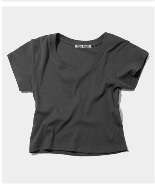 PLACE STUDIO(プレイススタジオ)の「PLACE STUDIO/UネッククロップT(Tシャツ/カットソー・レディース・チャコールグレー/ホワイト・FREE)」の14枚目の写真