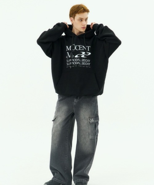 MUCENT パーカー　ブラック　L セール】【MUCENT】ブランド直輸入正規品/レタリング パーカー
