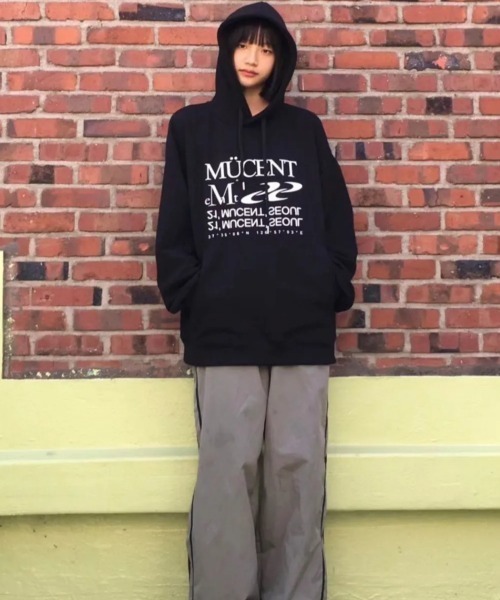 MUCENT パーカー　ブラック　L セール】【MUCENT】ブランド直輸入正規品/レタリング パーカー