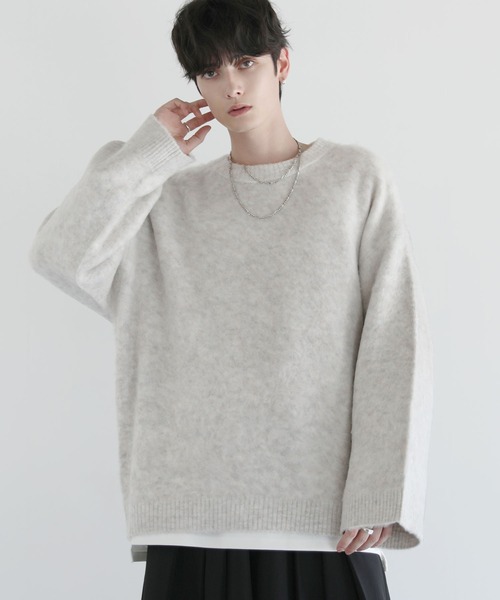 LILL（リル）の「ワイドスリーブルーズシルエットフェザーニット（ニット/セーター・メンズ・チャコール/ブラック/ブラック×グレー/グレー・XL/L/M/S）」の3枚目の写真