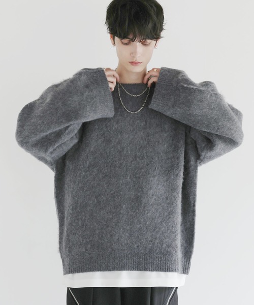 LILL（リル）の「ワイドスリーブルーズシルエットフェザーニット（ニット/セーター・メンズ・チャコール/ブラック/ブラック×グレー/グレー・XL/L/M/S）」の4枚目の写真