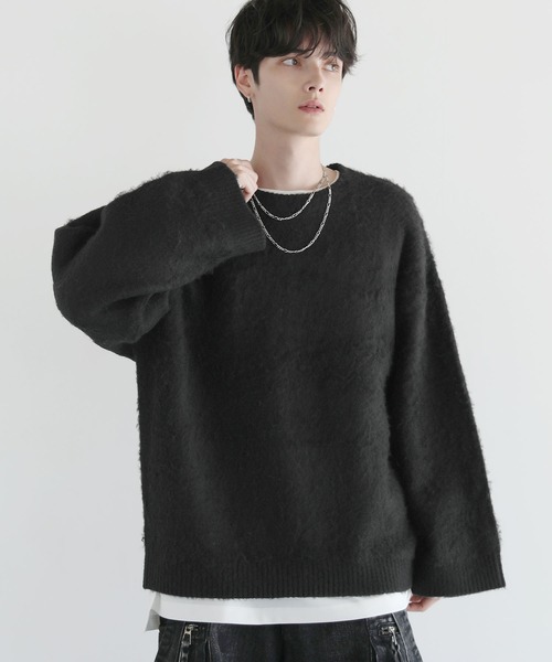 LILL（リル）の「ワイドスリーブルーズシルエットフェザーニット（ニット/セーター・メンズ・チャコール/ブラック/ブラック×グレー/グレー・XL/L/M/S）」の2枚目の写真