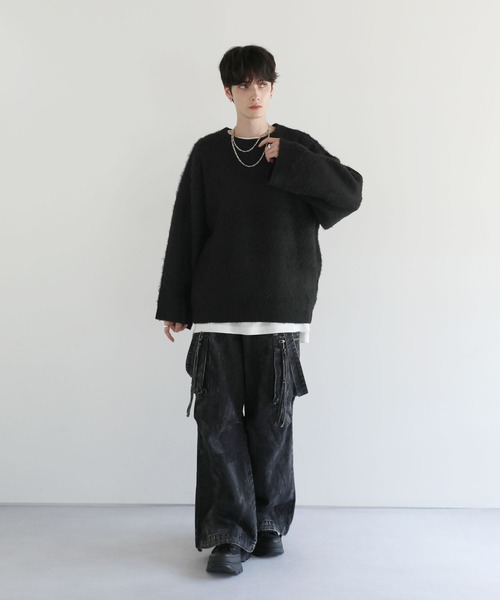 LILL（リル）の「ワイドスリーブルーズシルエットフェザーニット（ニット/セーター・メンズ・チャコール/ブラック/ブラック×グレー/グレー・XL/L/M/S）」の17枚目の写真