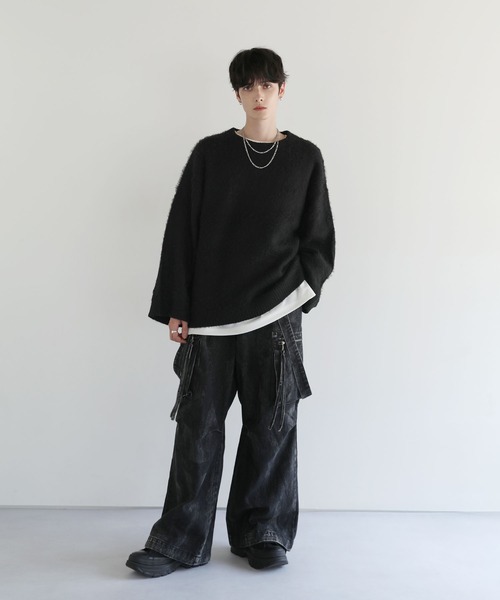 LILL（リル）の「ワイドスリーブルーズシルエットフェザーニット（ニット/セーター・メンズ・チャコール/ブラック/ブラック×グレー/グレー・XL/L/M/S）」の18枚目の写真