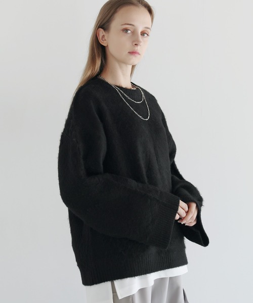 LILL（リル）の「ワイドスリーブルーズシルエットフェザーニット（ニット/セーター・メンズ・チャコール/ブラック/ブラック×グレー/グレー・XL/L/M/S）」の19枚目の写真