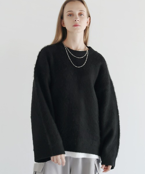 LILL（リル）の「ワイドスリーブルーズシルエットフェザーニット（ニット/セーター・メンズ・チャコール/ブラック/ブラック×グレー/グレー・XL/L/M/S）」の20枚目の写真