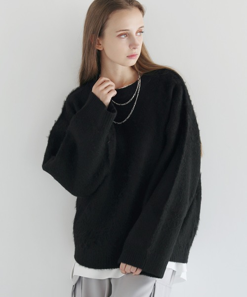 LILL（リル）の「ワイドスリーブルーズシルエットフェザーニット（ニット/セーター・メンズ・チャコール/ブラック/ブラック×グレー/グレー・XL/L/M/S）」の21枚目の写真