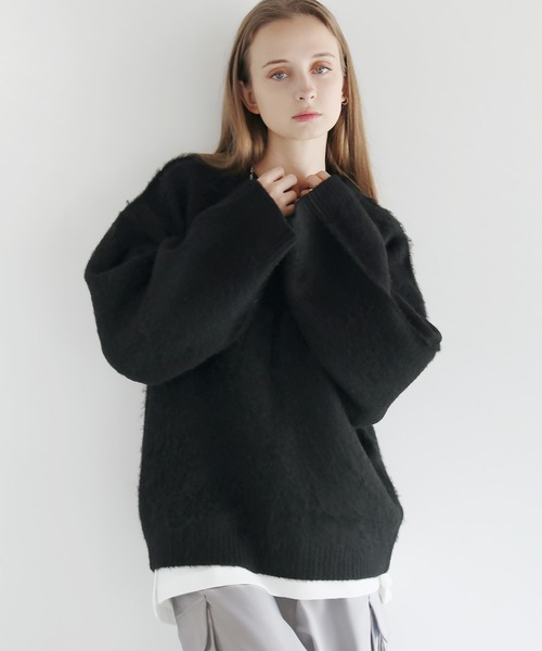 LILL（リル）の「ワイドスリーブルーズシルエットフェザーニット（ニット/セーター・メンズ・チャコール/ブラック/ブラック×グレー/グレー・XL/L/M/S）」の22枚目の写真