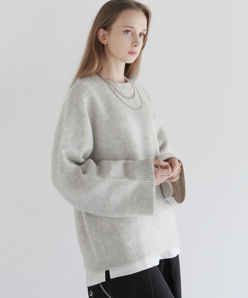 LILL（リル）の「ワイドスリーブルーズシルエットフェザーニット（ニット/セーター・メンズ・チャコール/ブラック/ブラック×グレー/グレー・XL/L/M/S）」の9枚目の写真