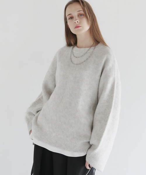 LILL（リル）の「ワイドスリーブルーズシルエットフェザーニット（ニット/セーター・メンズ・チャコール/ブラック/ブラック×グレー/グレー・XL/L/M/S）」の12枚目の写真