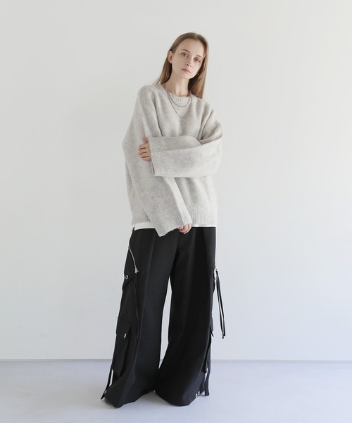 LILL（リル）の「ワイドスリーブルーズシルエットフェザーニット（ニット/セーター・メンズ・チャコール/ブラック/ブラック×グレー/グレー・XL/L/M/S）」の13枚目の写真