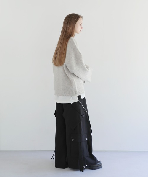 LILL（リル）の「ワイドスリーブルーズシルエットフェザーニット（ニット/セーター・メンズ・チャコール/ブラック/ブラック×グレー/グレー・XL/L/M/S）」の14枚目の写真