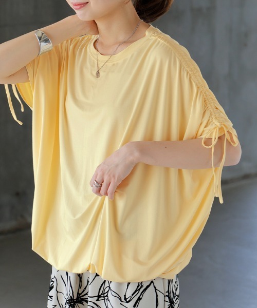 HUG.U(ハグユー)の「とろけるドロスト袖Tシャツ(Tシャツ/カットソー・レディース・ミント/レモンイエロー/ブラック/ホワイト・FREE)」の1枚目の写真
