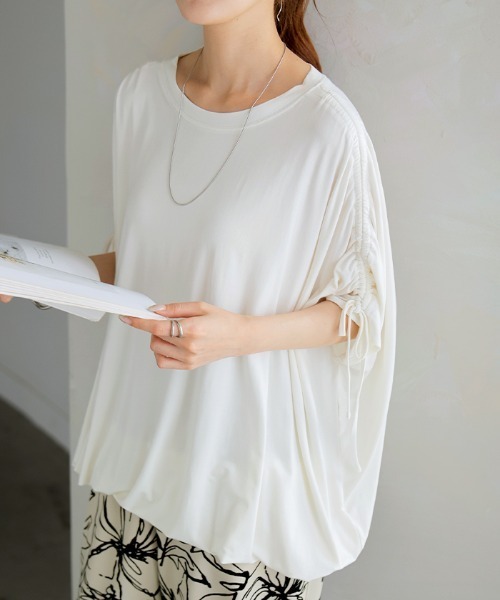 HUG.U(ハグユー)の「とろけるドロスト袖Tシャツ(Tシャツ/カットソー・レディース・ミント/レモンイエロー/ブラック/ホワイト・FREE)」の13枚目の写真