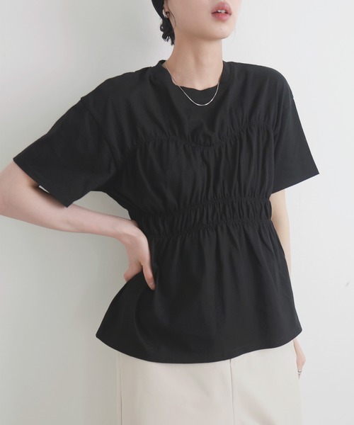 LIAN(リアン)の「シャーリングビスチェTシャツ(Tシャツ/カットソー・レディース・オフホワイト/チャコールグレー/ブラック/ブラウン・FREE)」の15枚目の写真