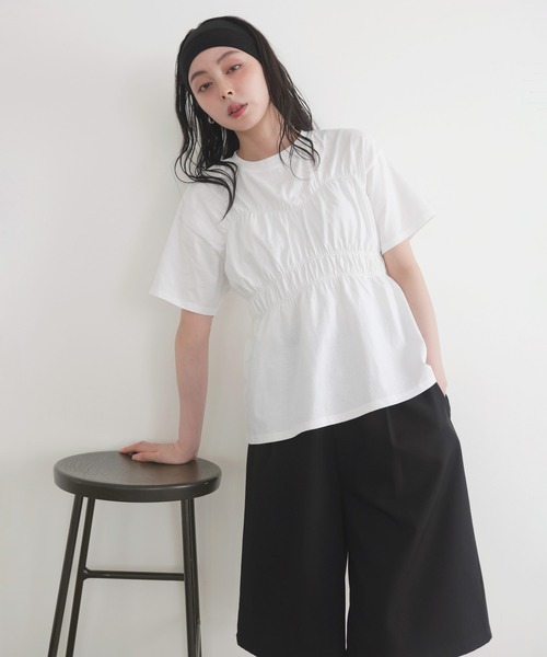 LIAN(リアン)の「シャーリングビスチェTシャツ(Tシャツ/カットソー・レディース・オフホワイト/チャコールグレー/ブラック/ブラウン・FREE)」の8枚目の写真