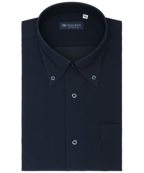 TOKYO SHIRTS(トウキョウシャツ)の「形態安定ノンアイロン ボタンダウン 半袖ストレッチビジネスワイシャツ(ビジネスシャツ・メンズ・ネイビー・首回り39cm/首回り41cm/首回り42cm/首回り43cm/首回り37cm)」の1枚目の写真