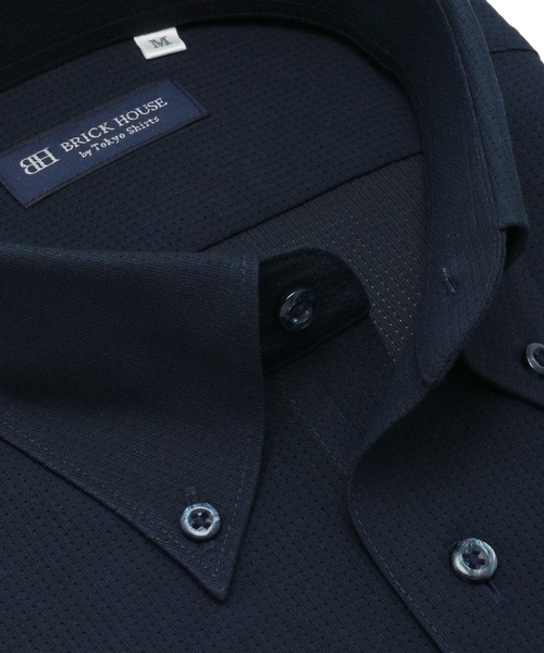 TOKYO SHIRTS(トウキョウシャツ)の「形態安定ノンアイロン ボタンダウン 半袖ストレッチビジネスワイシャツ(ビジネスシャツ・メンズ・ネイビー・首回り39cm/首回り41cm/首回り42cm/首回り43cm/首回り37cm)」の4枚目の写真