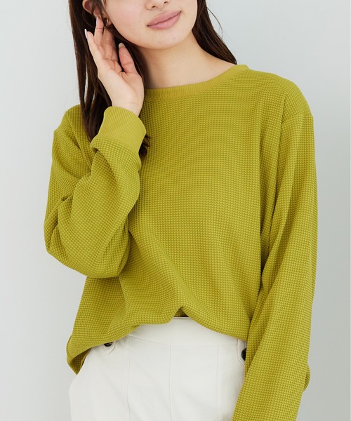 BELLUNA PLUS(ベルーナ)の「乾きやすいドライワッフルプルオーバー(Tシャツ/カットソー・レディース・イエロー/ワイン/グレイッシュベージュ/ブラック・MEDIUM/LARGE/X-LARGE)」の16枚目の写真