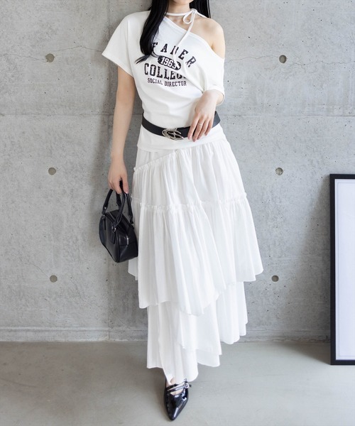 clear（クリア）の「チョーカー付きワンショルロゴTシャツ［カジュアル 韓国ファッション 半袖］（Tシャツ/カットソー・レディース・オフホワイト/イエロー/ブラック・F）」の5枚目の写真