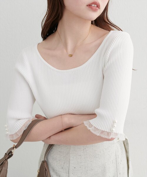 前後2WAYシアーフリルリブニット（ニット/セーター）｜natural couture