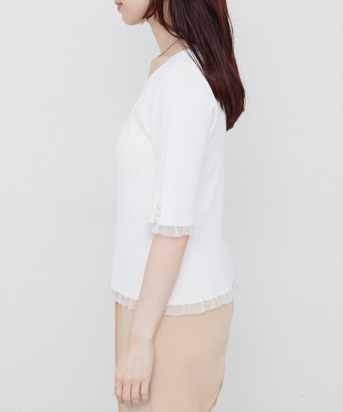 natural couture（ナチュラルクチュール）の「前後2WAYシアーフリルリブニット（ニット/セーター・レディース・オフホワイト/ブルー/グレイッシュベージュ/ブラック/ピンク/レッド・FREE）」の12枚目の写真