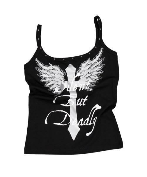 SETUPEXE(セットアップイーエックスイー)の「【SETUP‐EXE】CROSS STUDDED SLEEVELESS / 【セットアップエグゼ】クロススタッズキャミソール(キャミソール・レディース・オフホワイト/ブラック・ONE SIZE)」の14枚目の写真