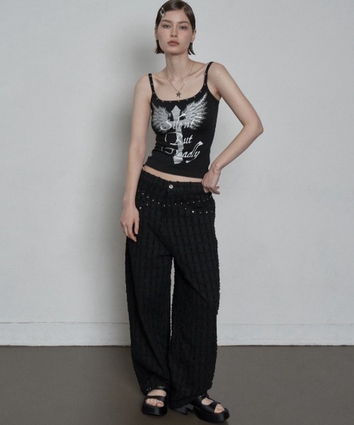 SETUPEXE(セットアップイーエックスイー)の「【SETUP‐EXE】CROSS STUDDED SLEEVELESS / 【セットアップエグゼ】クロススタッズキャミソール(キャミソール・レディース・オフホワイト/ブラック・ONE SIZE)」の10枚目の写真