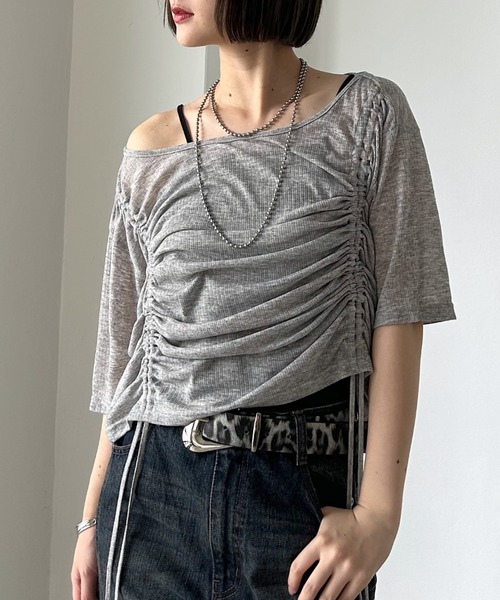 PAGEBOY（ページボーイ）の「ドロストシャーリング半袖セット（Tシャツ/カットソー・レディース・ブラック/グレー/ホワイト/ロイヤルブルー・FREE）」の3枚目の写真