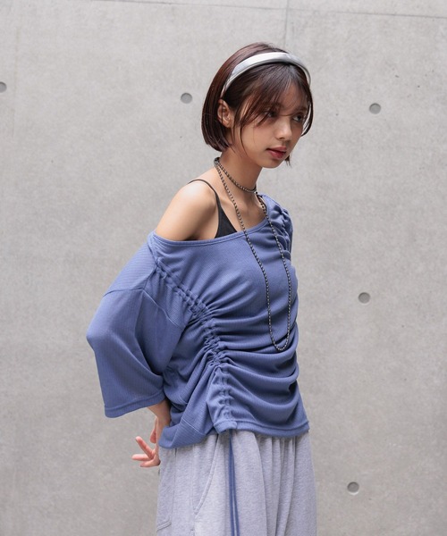 PAGEBOY（ページボーイ）の「ドロストシャーリング半袖セット（Tシャツ/カットソー・レディース・ブラック/グレー/ホワイト/ロイヤルブルー・FREE）」の6枚目の写真