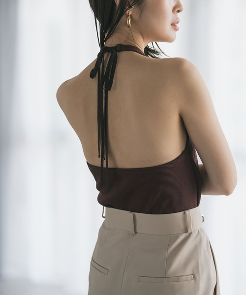 Noble（ノーブル）の「カップインホルターリブトップ（その他トップス・レディース・ブラック/ブラウン・FREE）」の2枚目の写真