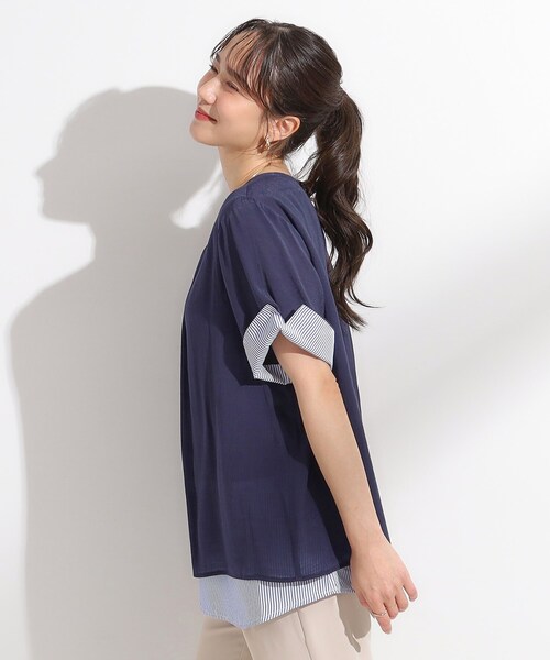 SHOO・LA・RUE(シューラルー)の「【洗える/S-LL】着るだけでコーデが決まる 裾レイヤードトップス(Tシャツ/カットソー・レディース・ネイビー/ライトイエロー系/ネイビー系2/ブルー・01/04/03/02)」の7枚目の写真