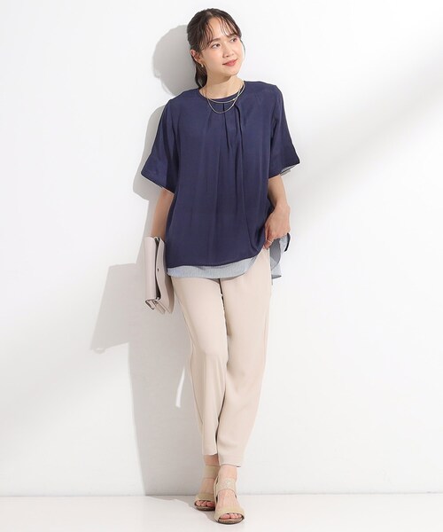 SHOO・LA・RUE(シューラルー)の「【洗える/S-LL】着るだけでコーデが決まる 裾レイヤードトップス(Tシャツ/カットソー・レディース・ネイビー/ライトイエロー系/ネイビー系2/ブルー・01/04/03/02)」の8枚目の写真