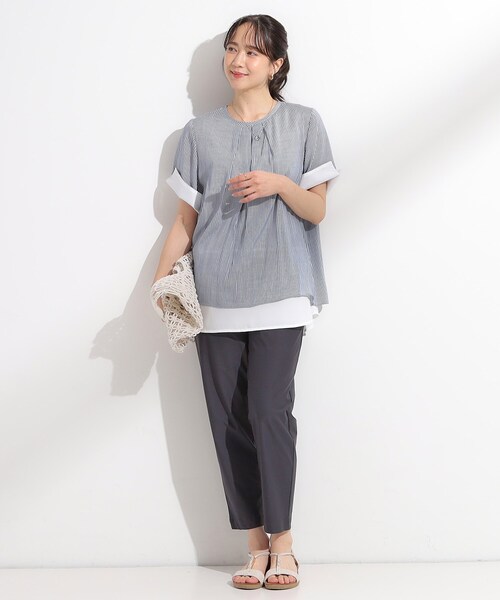 SHOO・LA・RUE(シューラルー)の「【洗える/S-LL】着るだけでコーデが決まる 裾レイヤードトップス(Tシャツ/カットソー・レディース・ネイビー/ライトイエロー系/ネイビー系2/ブルー・01/04/03/02)」の12枚目の写真