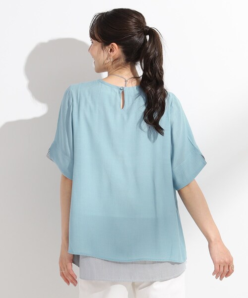 SHOO・LA・RUE(シューラルー)の「【洗える/S-LL】着るだけでコーデが決まる 裾レイヤードトップス(Tシャツ/カットソー・レディース・ネイビー/ライトイエロー系/ネイビー系2/ブルー・01/04/03/02)」の15枚目の写真