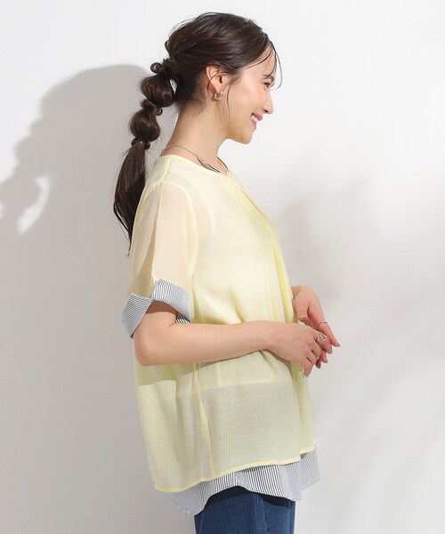 SHOO・LA・RUE(シューラルー)の「【洗える/S-LL】着るだけでコーデが決まる 裾レイヤードトップス(Tシャツ/カットソー・レディース・ネイビー/ライトイエロー系/ネイビー系2/ブルー・01/04/03/02)」の19枚目の写真