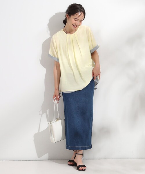 SHOO・LA・RUE(シューラルー)の「【洗える/S-LL】着るだけでコーデが決まる 裾レイヤードトップス(Tシャツ/カットソー・レディース・ネイビー/ライトイエロー系/ネイビー系2/ブルー・01/04/03/02)」の20枚目の写真