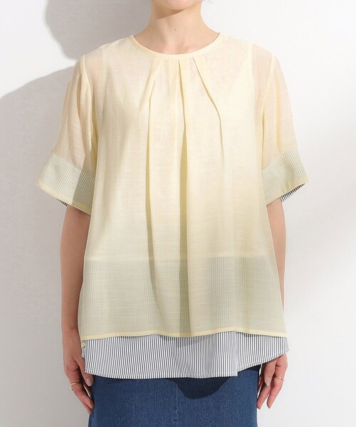 SHOO・LA・RUE(シューラルー)の「【洗える/S-LL】着るだけでコーデが決まる 裾レイヤードトップス(Tシャツ/カットソー・レディース・ネイビー/ライトイエロー系/ネイビー系2/ブルー・01/04/03/02)」の22枚目の写真