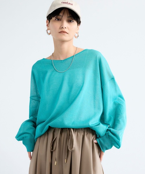 BARNYARDSTORM（バンヤードストーム）の「BARNYARDSTORM / シアー2WAYニット / ハンドウォッシャブル（ニット/セーター・レディース・グリーン/ベージュ・FREE）」の2枚目の写真