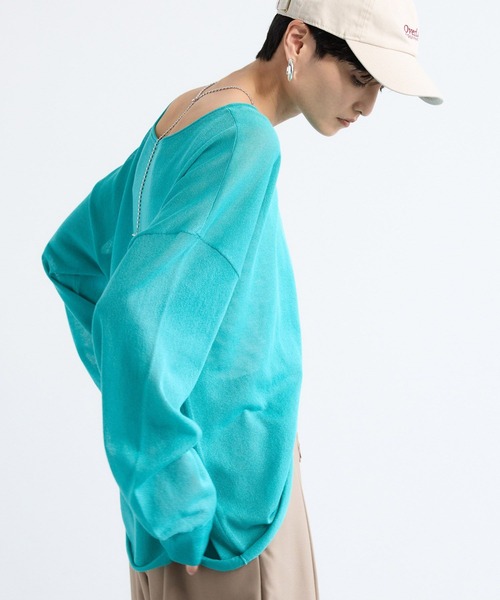 BARNYARDSTORM（バンヤードストーム）の「BARNYARDSTORM / シアー2WAYニット / ハンドウォッシャブル（ニット/セーター・レディース・グリーン/ベージュ・FREE）」の17枚目の写真