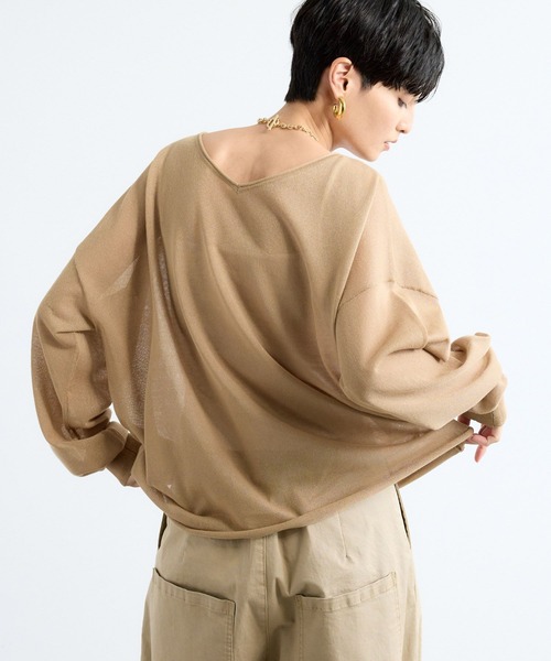 BARNYARDSTORM（バンヤードストーム）の「BARNYARDSTORM / シアー2WAYニット / ハンドウォッシャブル（ニット/セーター・レディース・グリーン/ベージュ・FREE）」の22枚目の写真