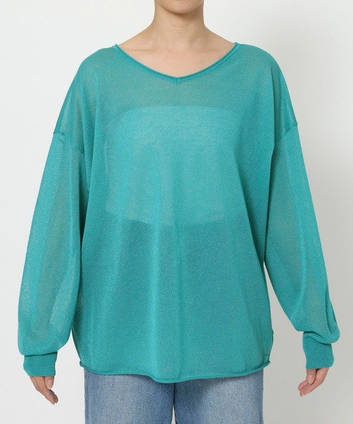 BARNYARDSTORM（バンヤードストーム）の「BARNYARDSTORM / シアー2WAYニット / ハンドウォッシャブル（ニット/セーター・レディース・グリーン/ベージュ・FREE）」の3枚目の写真