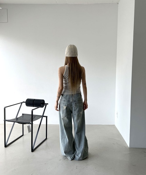4INT.(フォイント)の「ライトブルー ダメージ ディストロイド デニム ワイド パンツ(その他パンツ・レディース・ライトブルー・L/M/S)」の15枚目の写真