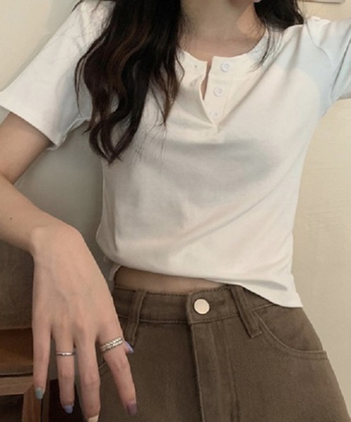 美品 L'Appartement Vネック ヘンリーネック ルーズシャツ 半袖ヘンリーネックトップス（Tシャツ/カットソー）｜STYLEBLOCK
