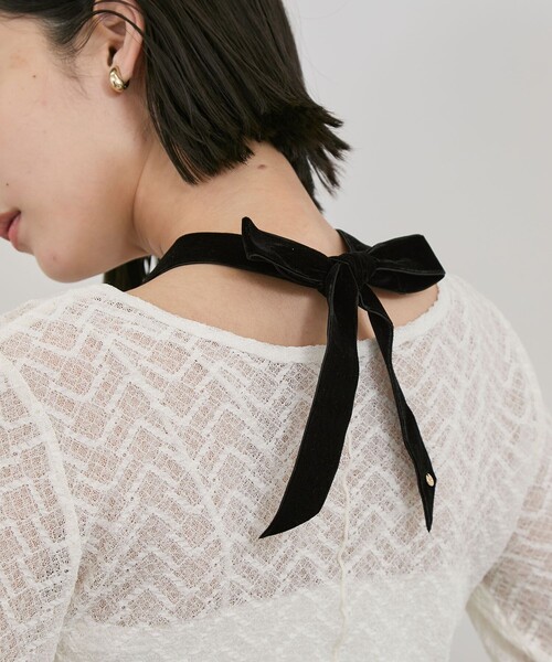 VIS（ビス）の「ベロアリボンガラスパールネックレス（ネックレス・レディース・ホワイト・FREE）」の3枚目の写真