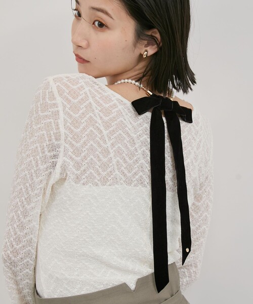 VIS（ビス）の「ベロアリボンガラスパールネックレス（ネックレス・レディース・ホワイト・FREE）」の5枚目の写真