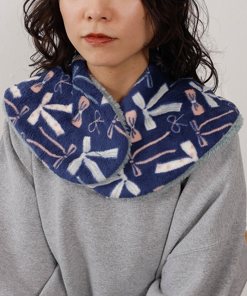 セール】冷え対策 おやすみマフラー 無地 リボン柄 ねこ柄（マフラー