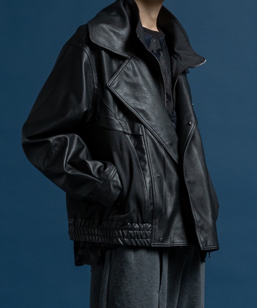 CASPER JOHN（キャスパージョン）の「Layered blouson / レイヤードブルゾン（ライダースジャケット・メンズ・ブラック/ブラック系その他・LARGE/MEDIUM/SMALL/X-SMALL）」の5枚目の写真