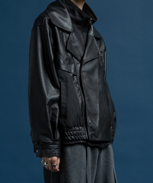 CASPER JOHN（キャスパージョン）の「Layered blouson / レイヤードブルゾン（ライダースジャケット・メンズ・ブラック/ブラック系その他・LARGE/MEDIUM/SMALL/X-SMALL）」の10枚目の写真